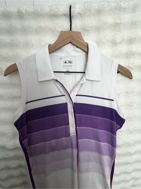 adidas White and Purple Gradient Sleeveless Polo Tank